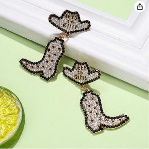 Beaded Cowboy Earrings Sparkly Rhinestone